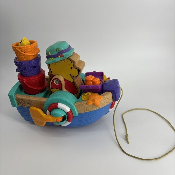 Fisher-Price Other - Fisher Price Disney Winnie the Pooh 2001 Pull Along Singing Boat Vintage Works